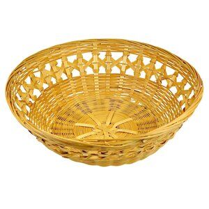 Vintage Handwoven Rattan Basket 1960s Round Mid-Century Open‑Weave Bowl